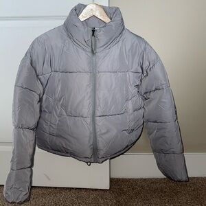 H&M grey puffer zip up coat